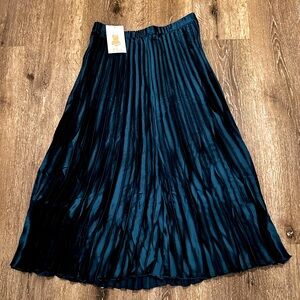 Teal Pleated Satin Skirt